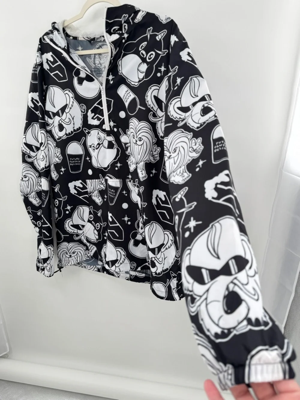 Future Fantasy Delight Printed Half Zip Windbreaker Hoodie Lightweight XL